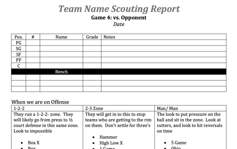 One Page Player Scouting Report
