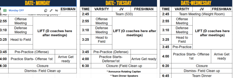Weekly Schedule/Outline/Practice Plans