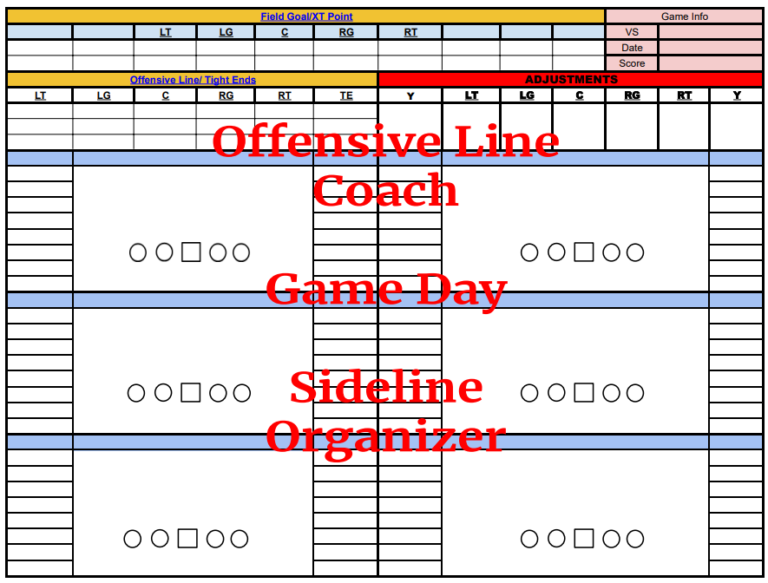 Offensive Line Coach Game Day Organizer PDF