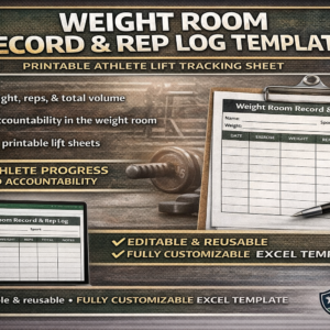 Weight Room Record & Rep Log Template Printable Athlete Lift Tracking Sheet