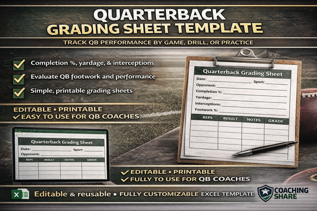 Quarterback Grading Sheet Template Track QB Performance by Game, Drill, or Practice