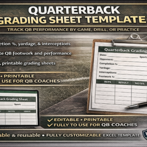 Quarterback Grading Sheet Template Track QB Performance by Game, Drill, or Practice
