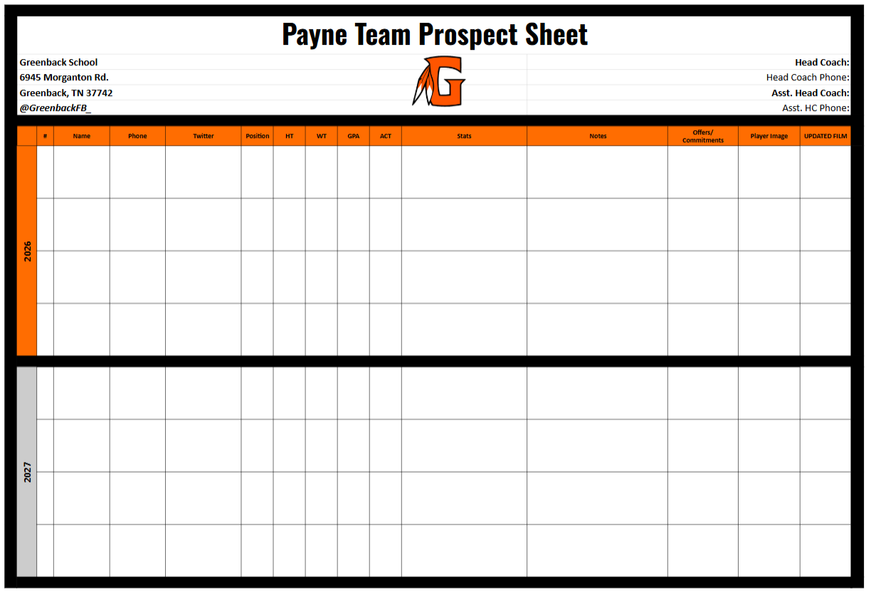 Team Prospect Sheet Template