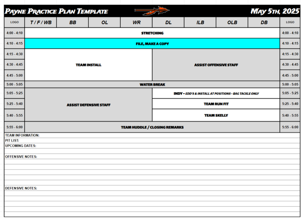 Practice Schedule Template