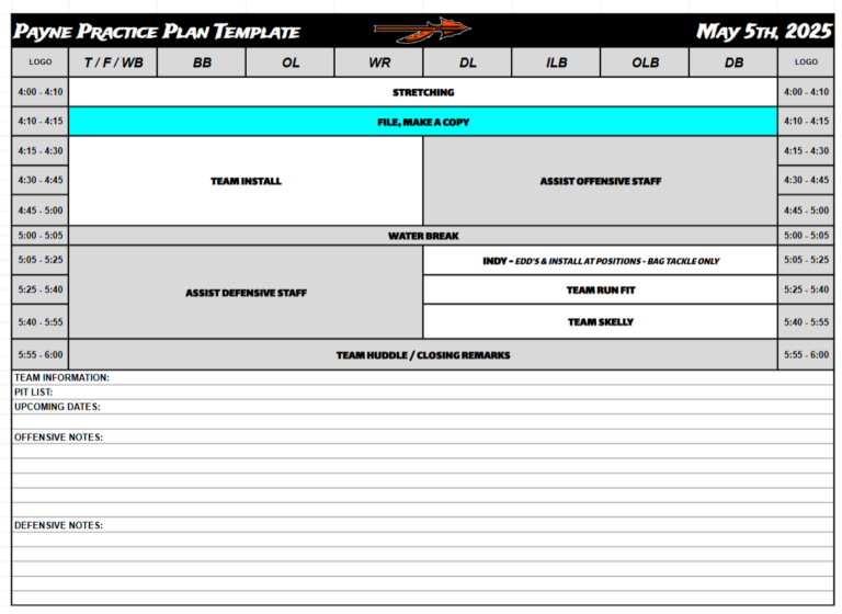 Practice Schedule Template