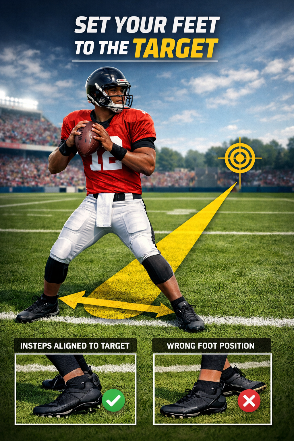 Quarterback setting his feet, example.