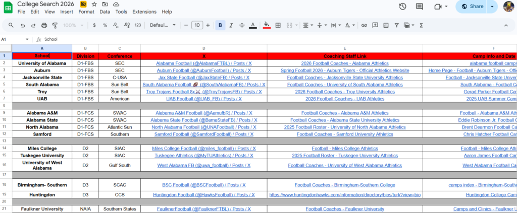 Complete College Football Recruiting Tracking System (Coach + Family Tool)